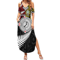 Aotearoa and Niue Mo Te Tiriti Family Matching Summer Maxi Dress and Hawaiian Shirt New Zealand Honour The Treaty Ake!Ake!Ake! LT9 Mom's Dress Gold - Polynesian Pride