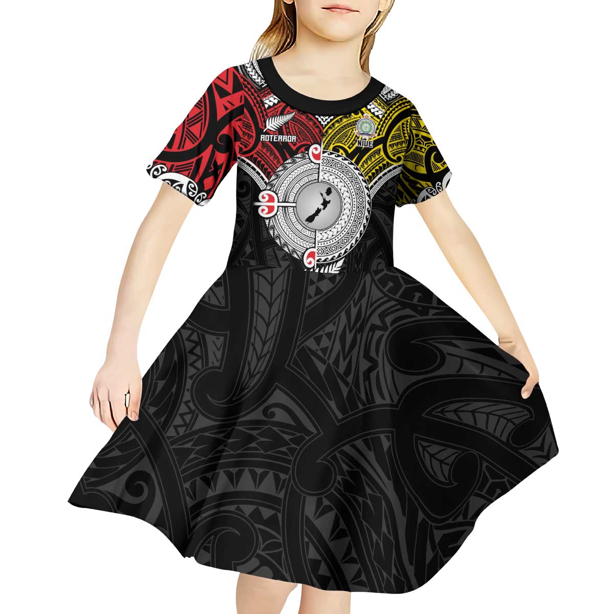 Aotearoa and Niue Mo Te Tiriti Kid Short Sleeve Dress New Zealand Honour The Treaty Ake!Ake!Ake! LT9 - Polynesian Pride