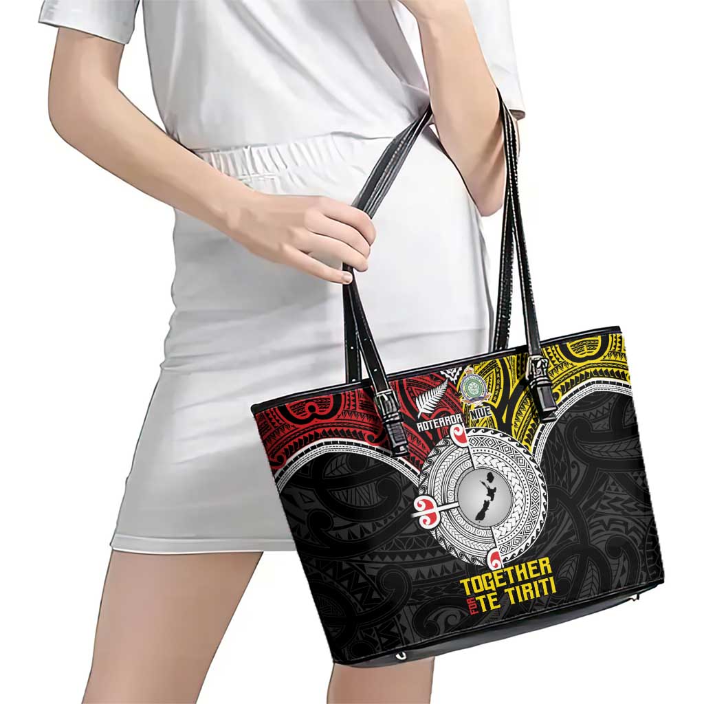 Aotearoa and Niue Mo Te Tiriti Leather Tote Bag New Zealand Honour The Treaty Ake!Ake!Ake! LT9 - Polynesian Pride