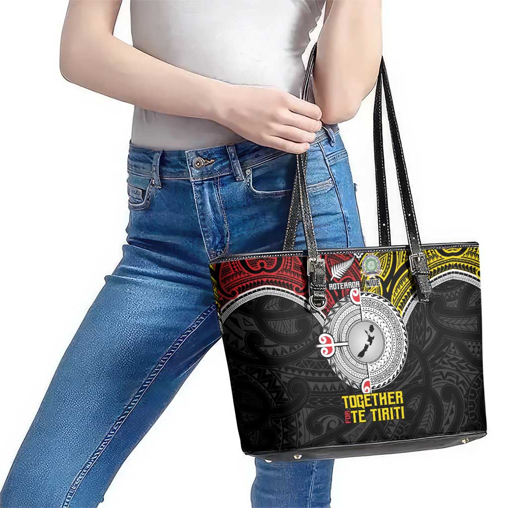 Aotearoa and Niue Mo Te Tiriti Leather Tote Bag New Zealand Honour The Treaty Ake!Ake!Ake! LT9 - Polynesian Pride
