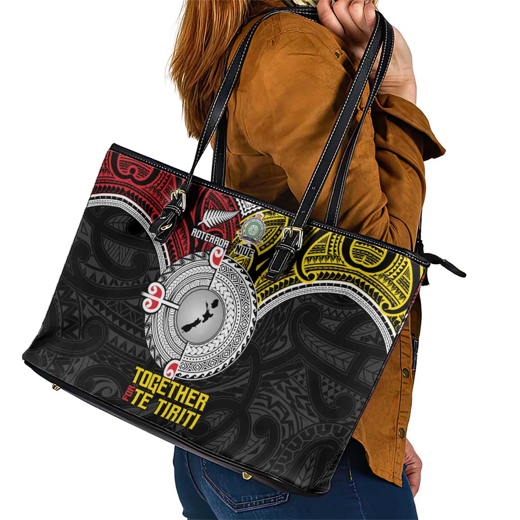 Aotearoa and Niue Mo Te Tiriti Leather Tote Bag New Zealand Honour The Treaty Ake!Ake!Ake! LT9 - Polynesian Pride