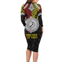 Aotearoa and Niue Mo Te Tiriti Long Sleeve Bodycon Dress New Zealand Honour The Treaty Ake!Ake!Ake! LT9 - Polynesian Pride