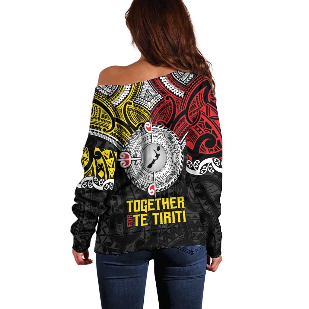 Aotearoa and Niue Mo Te Tiriti Off Shoulder Sweater New Zealand Honour The Treaty Ake!Ake!Ake! LT9 - Polynesian Pride