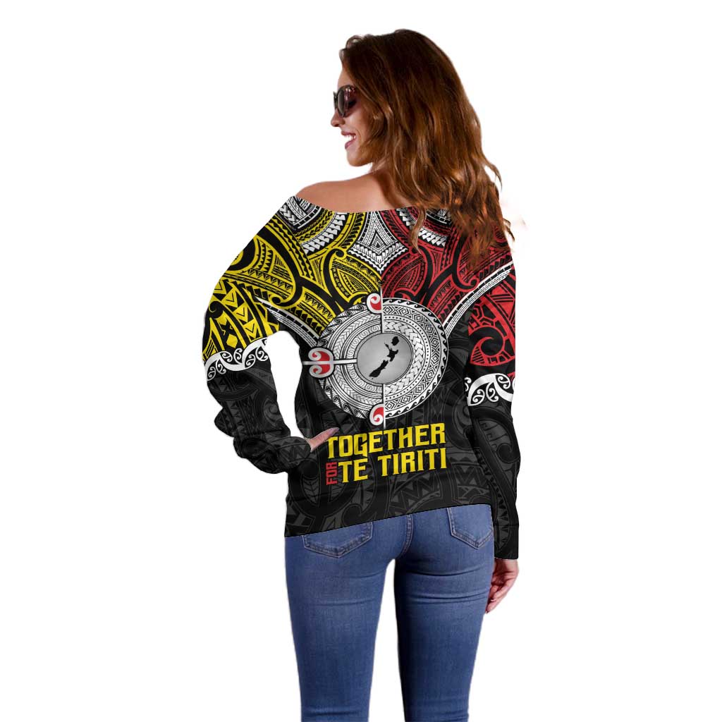 Aotearoa and Niue Mo Te Tiriti Off Shoulder Sweater New Zealand Honour The Treaty Ake!Ake!Ake! LT9 - Polynesian Pride