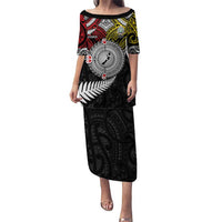 Aotearoa and Niue Mo Te Tiriti Puletasi New Zealand Honour The Treaty Ake!Ake!Ake! LT9 Long Dress Gold - Polynesian Pride
