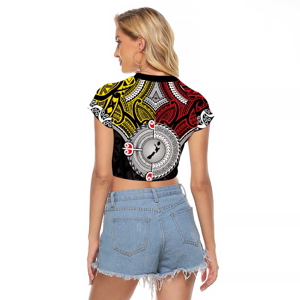 Aotearoa and Niue Mo Te Tiriti Raglan Cropped T Shirt New Zealand Honour The Treaty Ake!Ake!Ake! LT9 - Polynesian Pride