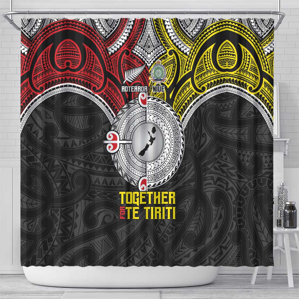 Aotearoa and Niue Mo Te Tiriti Shower Curtain New Zealand Honour The Treaty Ake!Ake!Ake! LT9 - Polynesian Pride