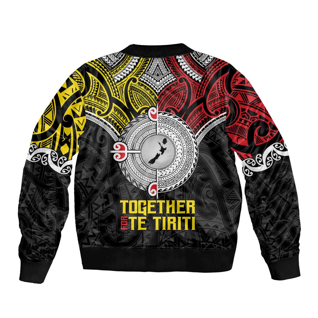 Aotearoa and Niue Mo Te Tiriti Sleeve Zip Bomber Jacket New Zealand Honour The Treaty Ake!Ake!Ake! LT9 - Polynesian Pride
