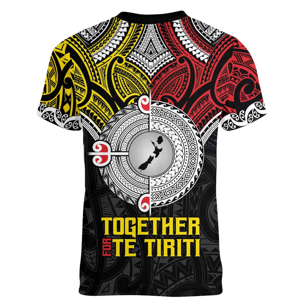 Aotearoa and Niue Mo Te Tiriti Women V-Neck T-Shirt New Zealand Honour The Treaty Ake!Ake!Ake! LT9 - Polynesian Pride