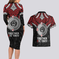 Aotearoa and Tonga Mo Te Tiriti Couples Matching Long Sleeve Bodycon Dress and Hawaiian Shirt New Zealand Honour The Treaty Ake!Ake!Ake! LT9 - Polynesian Pride
