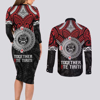 Aotearoa and Tonga Mo Te Tiriti Couples Matching Long Sleeve Bodycon Dress and Long Sleeve Button Shirt New Zealand Honour The Treaty Ake!Ake!Ake! LT9 - Polynesian Pride