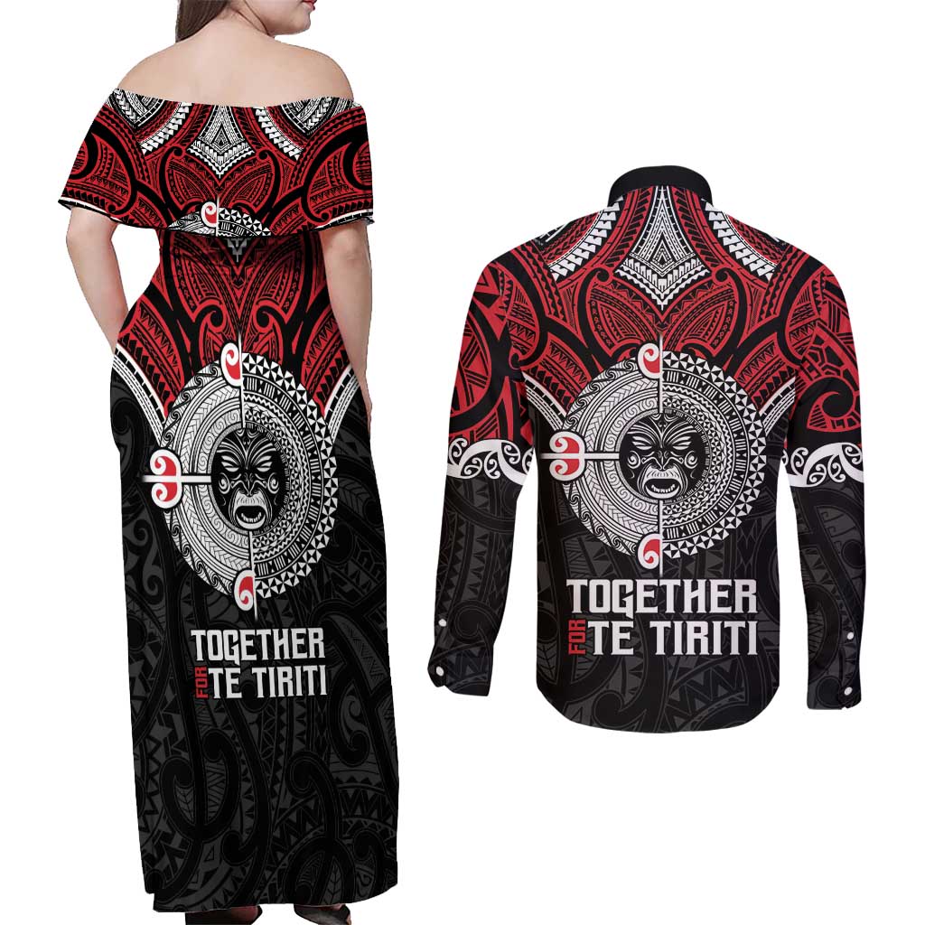 Aotearoa and Tonga Mo Te Tiriti Couples Matching Off Shoulder Maxi Dress and Long Sleeve Button Shirt New Zealand Honour The Treaty Ake!Ake!Ake! LT9 - Polynesian Pride