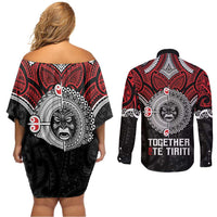 Aotearoa and Tonga Mo Te Tiriti Couples Matching Off Shoulder Short Dress and Long Sleeve Button Shirt New Zealand Honour The Treaty Ake!Ake!Ake! LT9 - Polynesian Pride