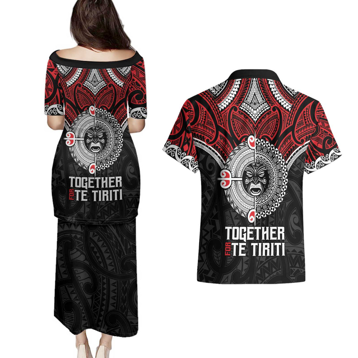 Aotearoa and Tonga Mo Te Tiriti Couples Matching Puletasi and Hawaiian Shirt New Zealand Honour The Treaty Ake!Ake!Ake! LT9 - Polynesian Pride