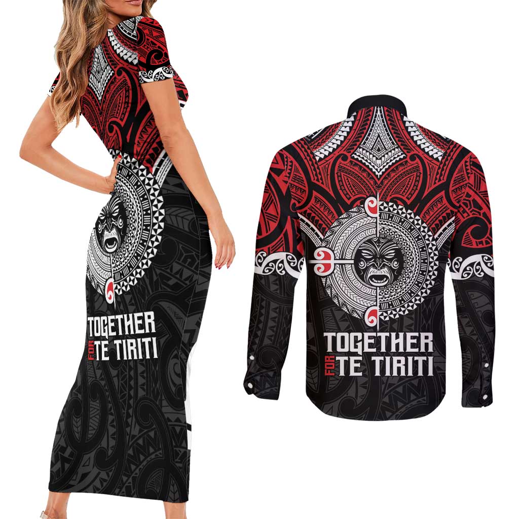 Aotearoa and Tonga Mo Te Tiriti Couples Matching Short Sleeve Bodycon Dress and Long Sleeve Button Shirt New Zealand Honour The Treaty Ake!Ake!Ake! LT9 - Polynesian Pride
