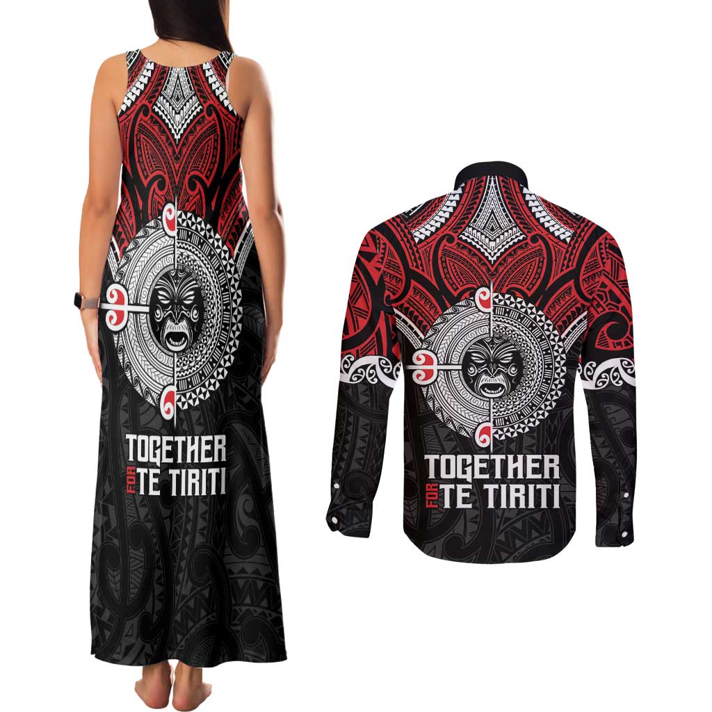Aotearoa and Tonga Mo Te Tiriti Couples Matching Tank Maxi Dress and Long Sleeve Button Shirt New Zealand Honour The Treaty Ake!Ake!Ake! LT9 - Polynesian Pride