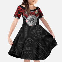Aotearoa and Tonga Mo Te Tiriti Family Matching Off The Shoulder Long Sleeve Dress and Hawaiian Shirt New Zealand Honour The Treaty Ake!Ake!Ake! LT9 Daughter's Dress Red - Polynesian Pride