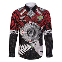 Aotearoa and Tonga Mo Te Tiriti Family Matching Off The Shoulder Long Sleeve Dress and Hawaiian Shirt New Zealand Honour The Treaty Ake!Ake!Ake! LT9 Dad's Shirt - Long Sleeve Red - Polynesian Pride