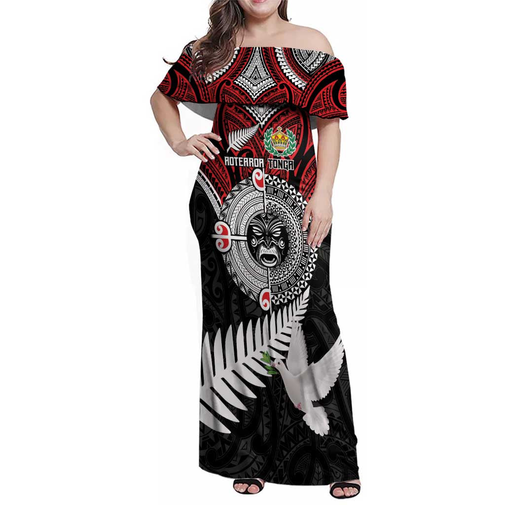 Aotearoa and Tonga Mo Te Tiriti Family Matching Off Shoulder Maxi Dress and Hawaiian Shirt New Zealand Honour The Treaty Ake!Ake!Ake! LT9 Mom's Dress Red - Polynesian Pride
