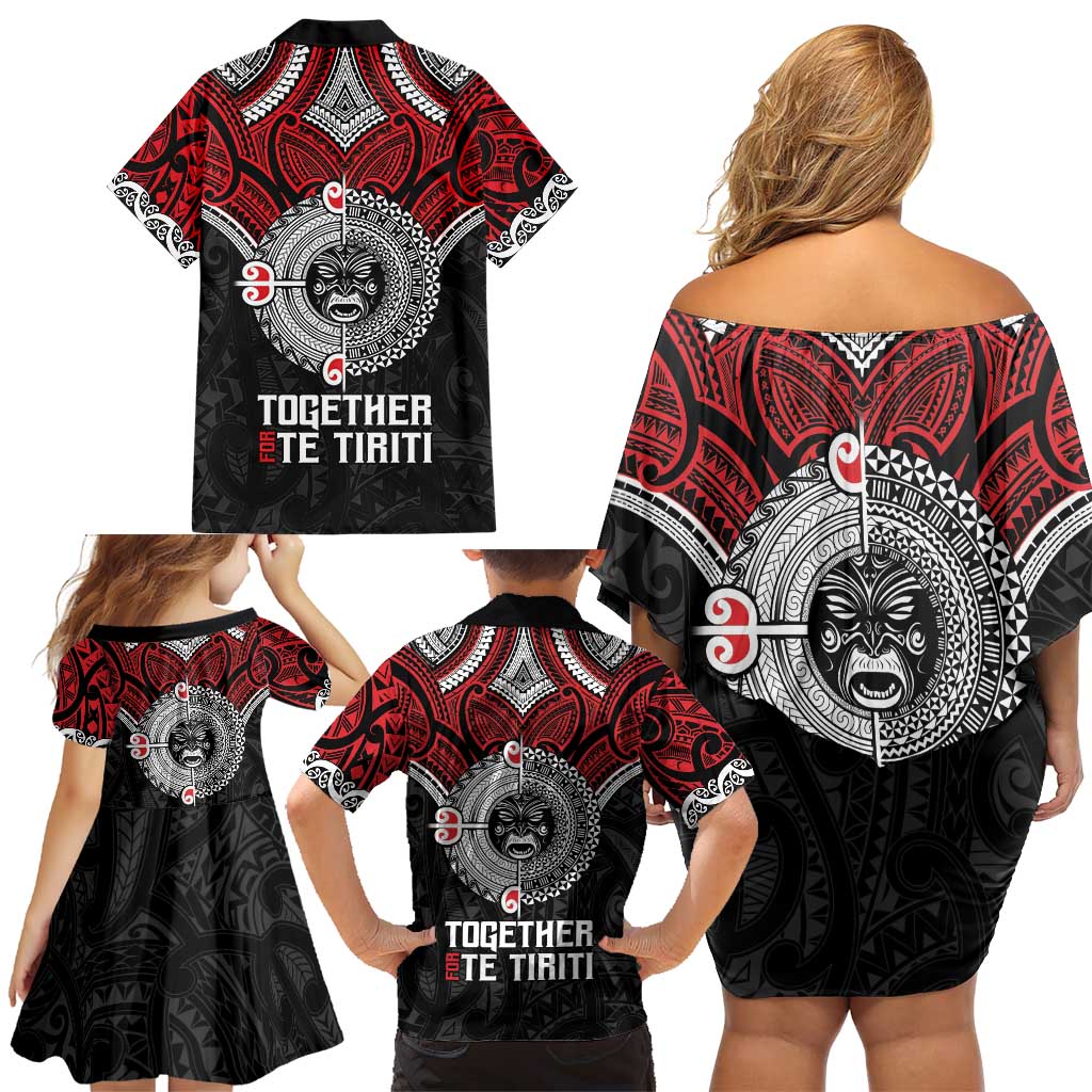 Aotearoa and Tonga Mo Te Tiriti Family Matching Off Shoulder Short Dress and Hawaiian Shirt New Zealand Honour The Treaty Ake!Ake!Ake! LT9 - Polynesian Pride
