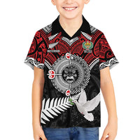 Aotearoa and Tonga Mo Te Tiriti Family Matching Off Shoulder Short Dress and Hawaiian Shirt New Zealand Honour The Treaty Ake!Ake!Ake! LT9 Son's Shirt Red - Polynesian Pride