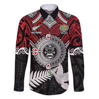 Aotearoa and Tonga Mo Te Tiriti Family Matching Puletasi and Hawaiian Shirt New Zealand Honour The Treaty Ake!Ake!Ake! LT9 Dad's Shirt - Long Sleeve Red - Polynesian Pride