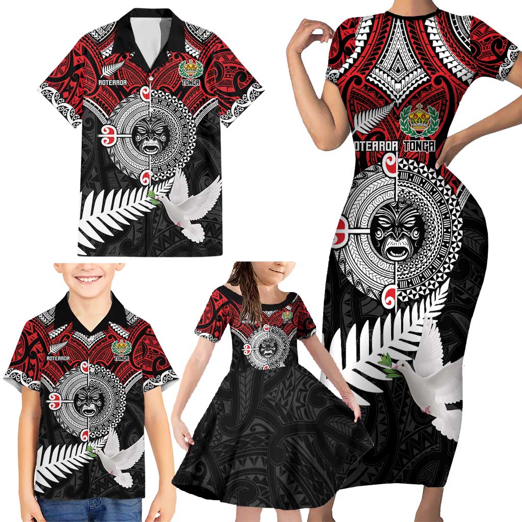 Aotearoa and Tonga Mo Te Tiriti Family Matching Short Sleeve Bodycon Dress and Hawaiian Shirt New Zealand Honour The Treaty Ake!Ake!Ake! LT9 - Polynesian Pride