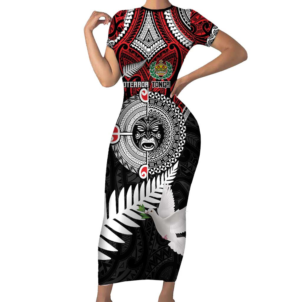 Aotearoa and Tonga Mo Te Tiriti Family Matching Short Sleeve Bodycon Dress and Hawaiian Shirt New Zealand Honour The Treaty Ake!Ake!Ake! LT9 Mom's Dress Red - Polynesian Pride