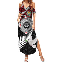 Aotearoa and Tonga Mo Te Tiriti Family Matching Summer Maxi Dress and Hawaiian Shirt New Zealand Honour The Treaty Ake!Ake!Ake! LT9 Mom's Dress Red - Polynesian Pride