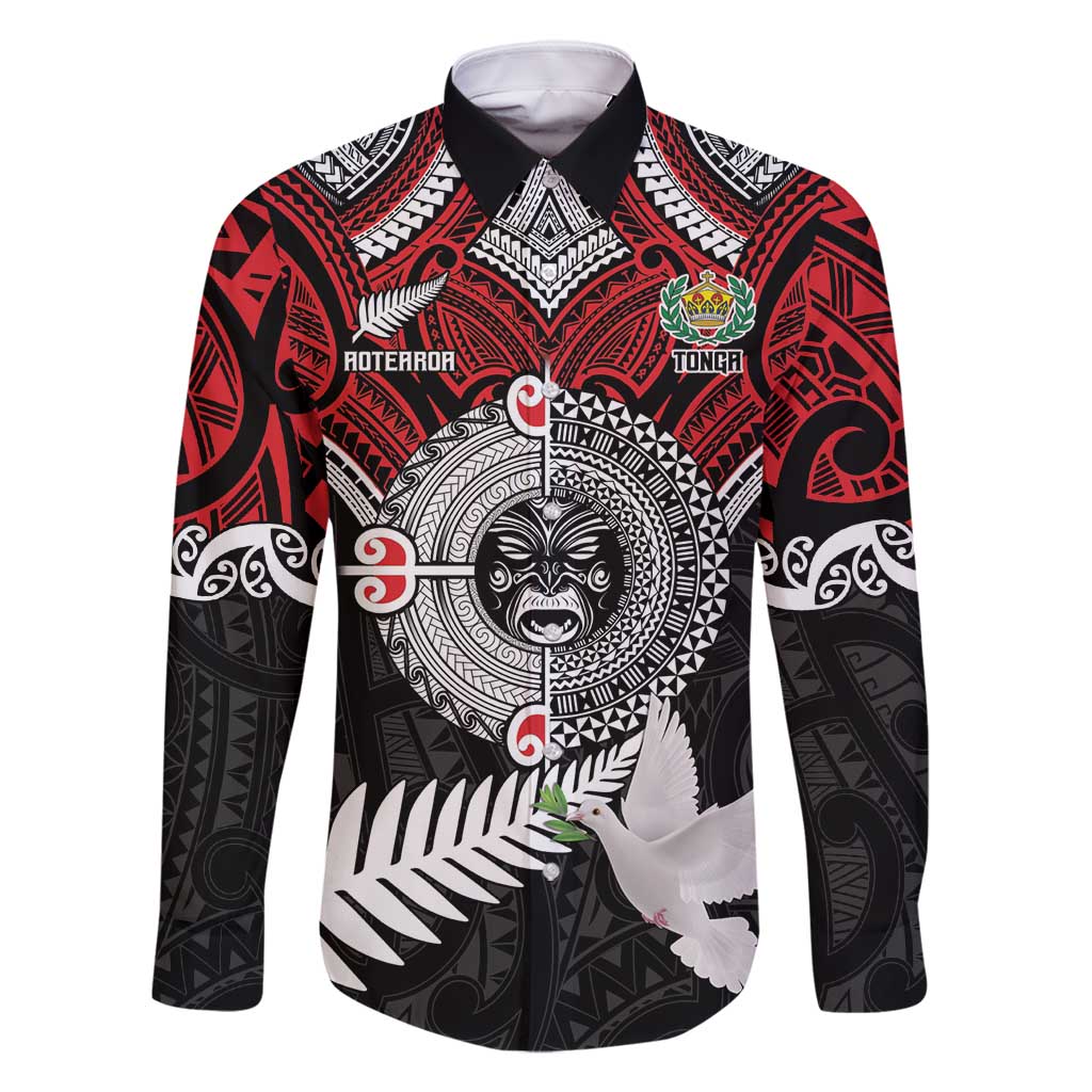 Aotearoa and Tonga Mo Te Tiriti Family Matching Tank Maxi Dress and Hawaiian Shirt New Zealand Honour The Treaty Ake!Ake!Ake! LT9 Dad's Shirt - Long Sleeve Red - Polynesian Pride