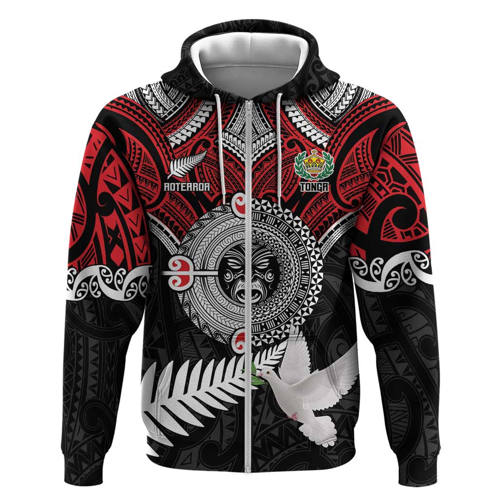Aotearoa and Tonga Mo Te Tiriti Hoodie New Zealand Honour The Treaty Ake!Ake!Ake! LT9 Zip Hoodie Red - Polynesian Pride