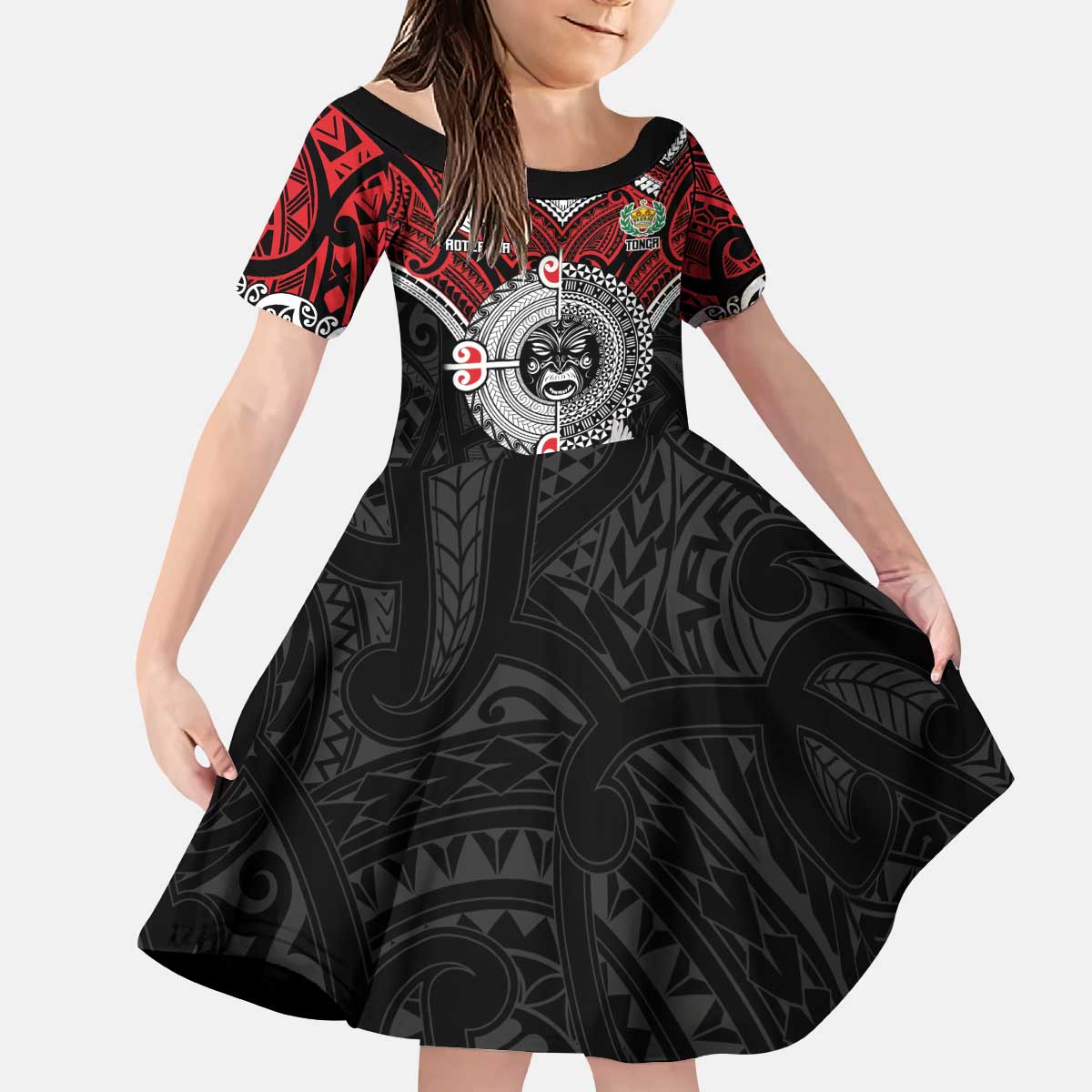 Aotearoa and Tonga Mo Te Tiriti Kid Short Sleeve Dress New Zealand Honour The Treaty Ake!Ake!Ake! LT9 KID Red - Polynesian Pride