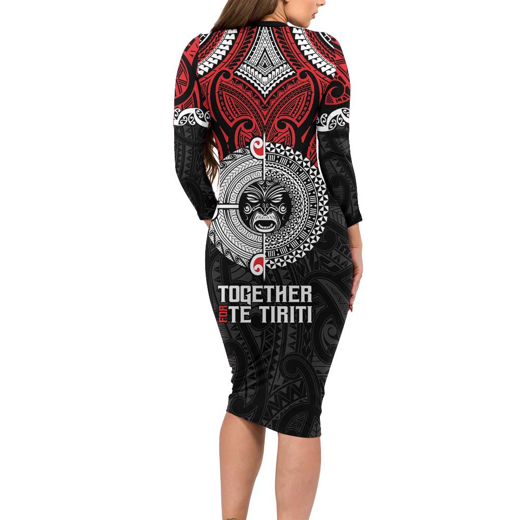 Aotearoa and Tonga Mo Te Tiriti Long Sleeve Bodycon Dress New Zealand Honour The Treaty Ake!Ake!Ake! LT9 - Polynesian Pride