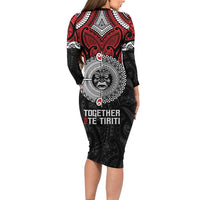 Aotearoa and Tonga Mo Te Tiriti Long Sleeve Bodycon Dress New Zealand Honour The Treaty Ake!Ake!Ake! LT9 - Polynesian Pride