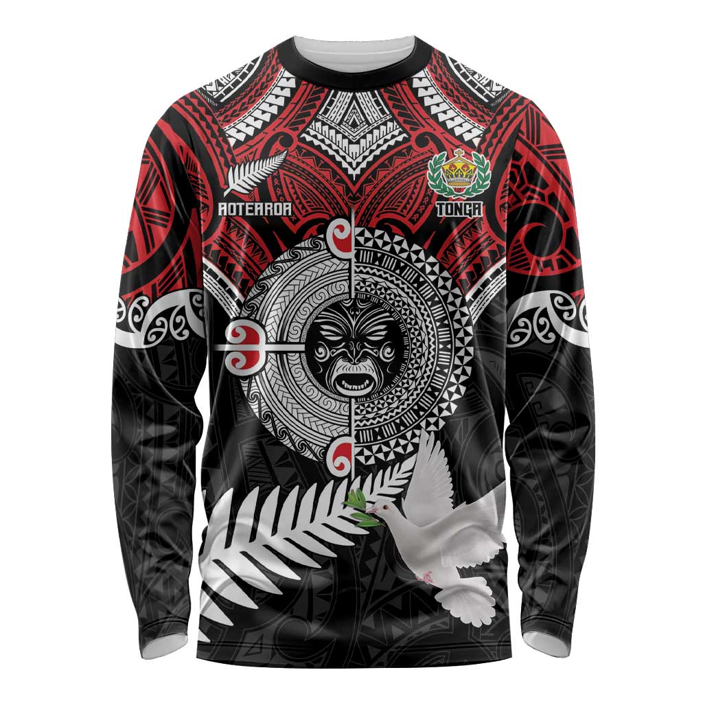 Aotearoa and Tonga Mo Te Tiriti Long Sleeve Shirt New Zealand Honour The Treaty Ake!Ake!Ake! LT9 Unisex Red - Polynesian Pride