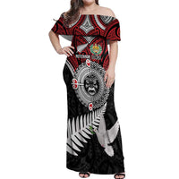 Aotearoa and Tonga Mo Te Tiriti Off Shoulder Maxi Dress New Zealand Honour The Treaty Ake!Ake!Ake! LT9 Women Red - Polynesian Pride