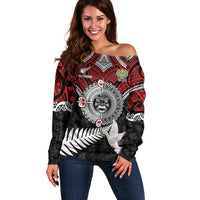 Aotearoa and Tonga Mo Te Tiriti Off Shoulder Sweater New Zealand Honour The Treaty Ake!Ake!Ake! LT9 Women Red - Polynesian Pride
