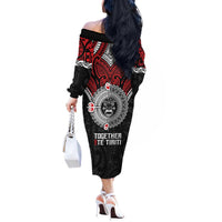Aotearoa and Tonga Mo Te Tiriti Off The Shoulder Long Sleeve Dress New Zealand Honour The Treaty Ake!Ake!Ake! LT9 - Polynesian Pride