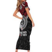 Aotearoa and Tonga Mo Te Tiriti Short Sleeve Bodycon Dress New Zealand Honour The Treaty Ake!Ake!Ake! LT9 - Polynesian Pride