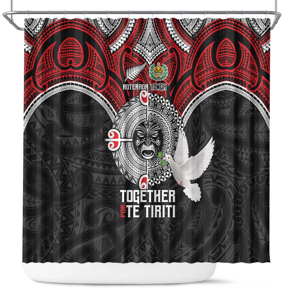 Aotearoa and Tonga Mo Te Tiriti Shower Curtain New Zealand Honour The Treaty Ake!Ake!Ake! LT9 Red - Polynesian Pride