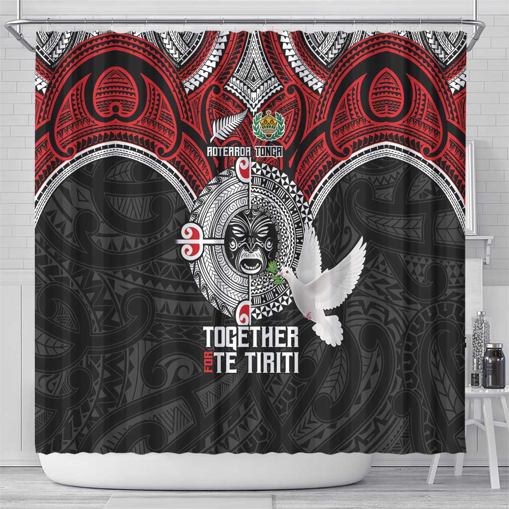 Aotearoa and Tonga Mo Te Tiriti Shower Curtain New Zealand Honour The Treaty Ake!Ake!Ake! LT9 - Polynesian Pride