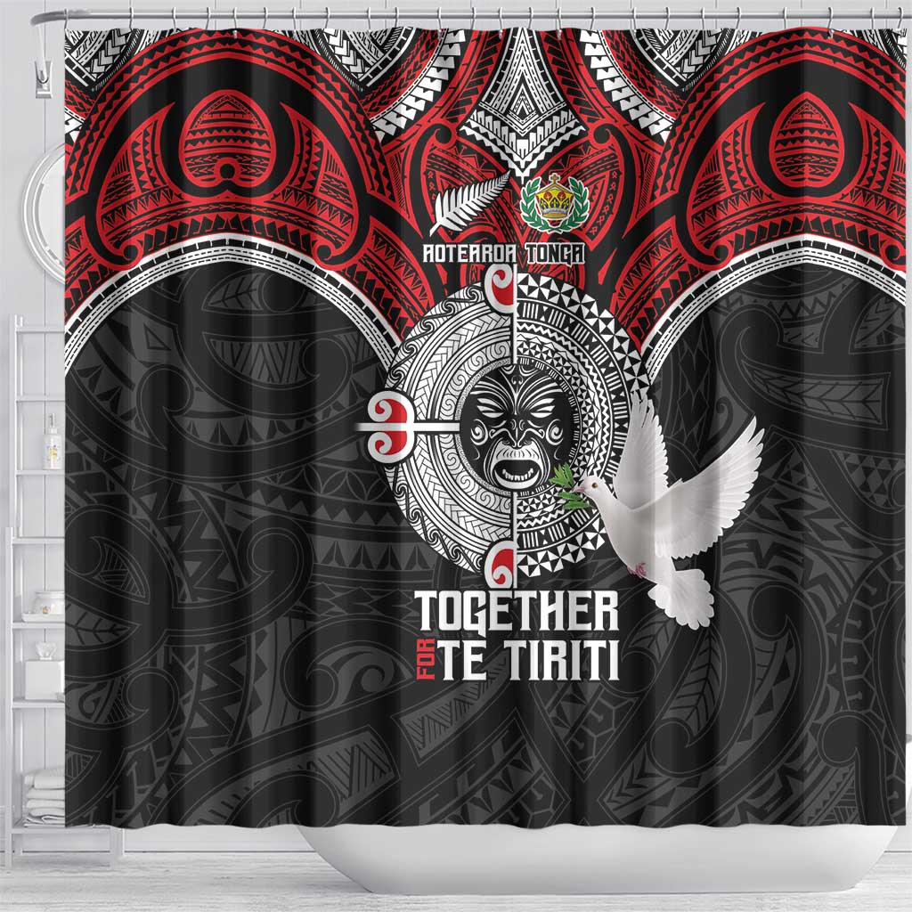 Aotearoa and Tonga Mo Te Tiriti Shower Curtain New Zealand Honour The Treaty Ake!Ake!Ake! LT9 - Polynesian Pride