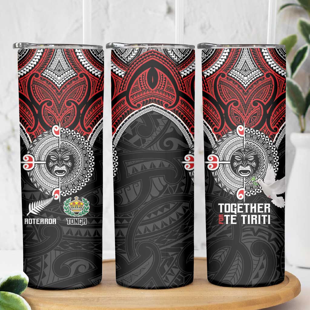 Aotearoa and Tonga Mo Te Tiriti Skinny Tumbler New Zealand Honour The Treaty Ake!Ake!Ake! LT9 - Polynesian Pride