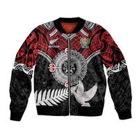 Aotearoa and Tonga Mo Te Tiriti Sleeve Zip Bomber Jacket New Zealand Honour The Treaty Ake!Ake!Ake! LT9 Unisex Red - Polynesian Pride