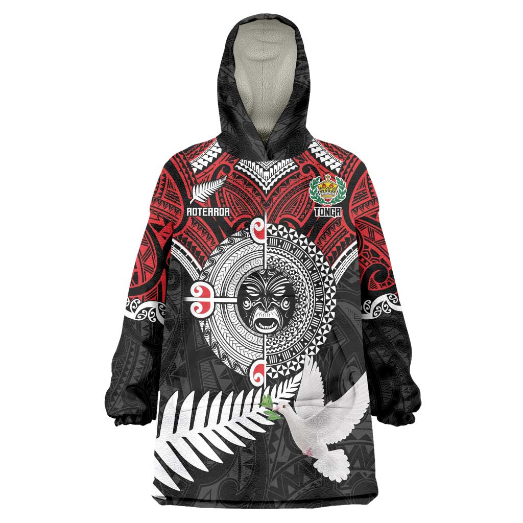 Aotearoa and Tonga Mo Te Tiriti Wearable Blanket Hoodie New Zealand Honour The Treaty Ake!Ake!Ake! LT9 One Size Red - Polynesian Pride