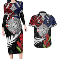 Aotearoa and Samoa Mo Te Tiriti Couples Matching Long Sleeve Bodycon Dress and Hawaiian Shirt Tangata Moana Stand with Tangata Whenua LT9 Blue - Polynesian Pride