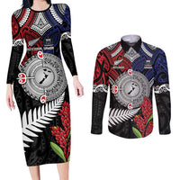 Aotearoa and Samoa Mo Te Tiriti Couples Matching Long Sleeve Bodycon Dress and Long Sleeve Button Shirt Tangata Moana Stand with Tangata Whenua LT9 Blue - Polynesian Pride