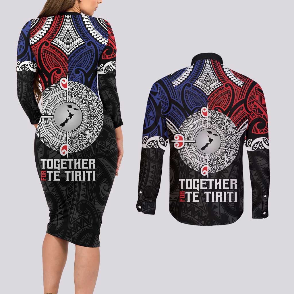 Aotearoa and Samoa Mo Te Tiriti Couples Matching Long Sleeve Bodycon Dress and Long Sleeve Button Shirt Tangata Moana Stand with Tangata Whenua LT9 - Polynesian Pride