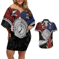 Aotearoa and Samoa Mo Te Tiriti Couples Matching Off Shoulder Short Dress and Hawaiian Shirt Tangata Moana Stand with Tangata Whenua LT9 Blue - Polynesian Pride
