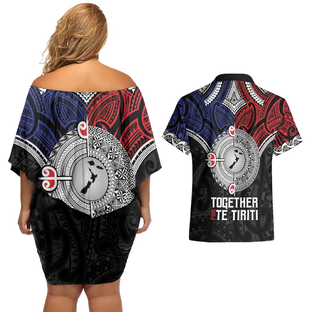 Aotearoa and Samoa Mo Te Tiriti Couples Matching Off Shoulder Short Dress and Hawaiian Shirt Tangata Moana Stand with Tangata Whenua LT9 - Polynesian Pride